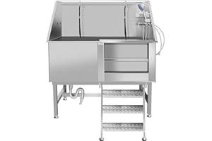 OLIPIC 50" Dog Bathing Station, Professional Dog Washing Station Stainless Steel Dog Grooming Tub for Home,Equipped with Three Anti-Slip Steps, Removable Door, Pet Wash Station for Pet (50" Right ramp)