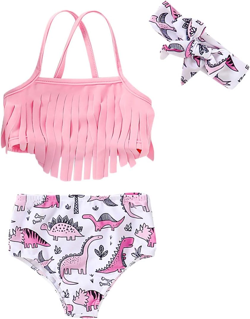Toddler Baby Girl Swimsuit Dinosaur Tassel Sling Bikini Top+Shorts Bathing Suits Beachwear Summer Clothes