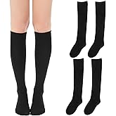 LXUEJIE 3 Pairs Women's Opaque Stretchy Cotton Knee High Stockings Trouser Socks, Soft Casual Black Sock for Girls Daily Wear Christmas Cosplay