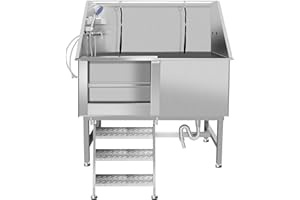 OLIPIC 50" Dog Washing Station, Professional Stainless Steel Dog Bathing Station, Equipped/W Three Anti-Slip Steps, Removable Door, Upgraded Spray Nozzle&Hose - for Home, Pet Grooming Salon (50" Left ramp)