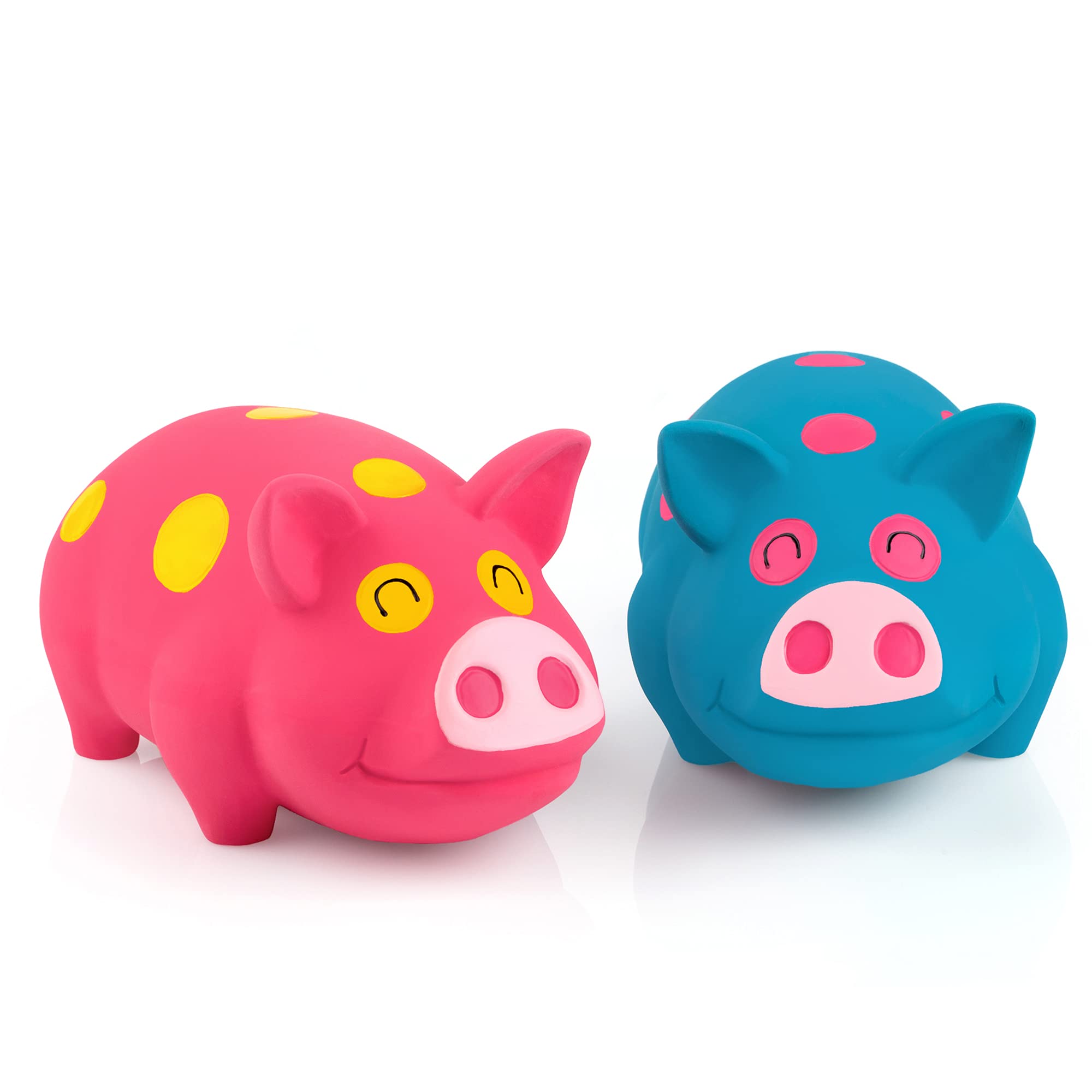 CHIWAVA 2 Pack 7 Inch Grunting Latex Rubber Dog Toy Polka Dot Pig for Large Dogs Squeeze Interactive Play Assorted Color