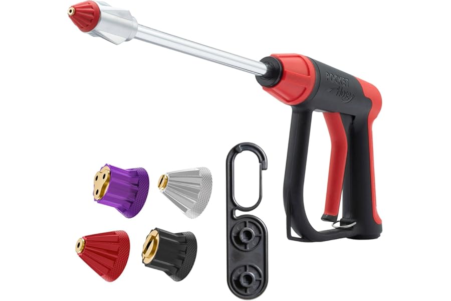 Pocket Hose Arrow, AS SEEN ON TV, Customizable Spray Nozzle from Powerful Jet Stream Cleaning to Gentle Garden Watering, Flow Force Tech, 4 Precision Tips, Rust-Resistant, Non-Slip Grip, Car Wash