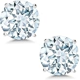 Gem Stone King 14K White Gold Sky Blue Aquamarine Stud Earrings For Women Men (1.50 Cttw, Gemstone Birthstone, Round 6MM)