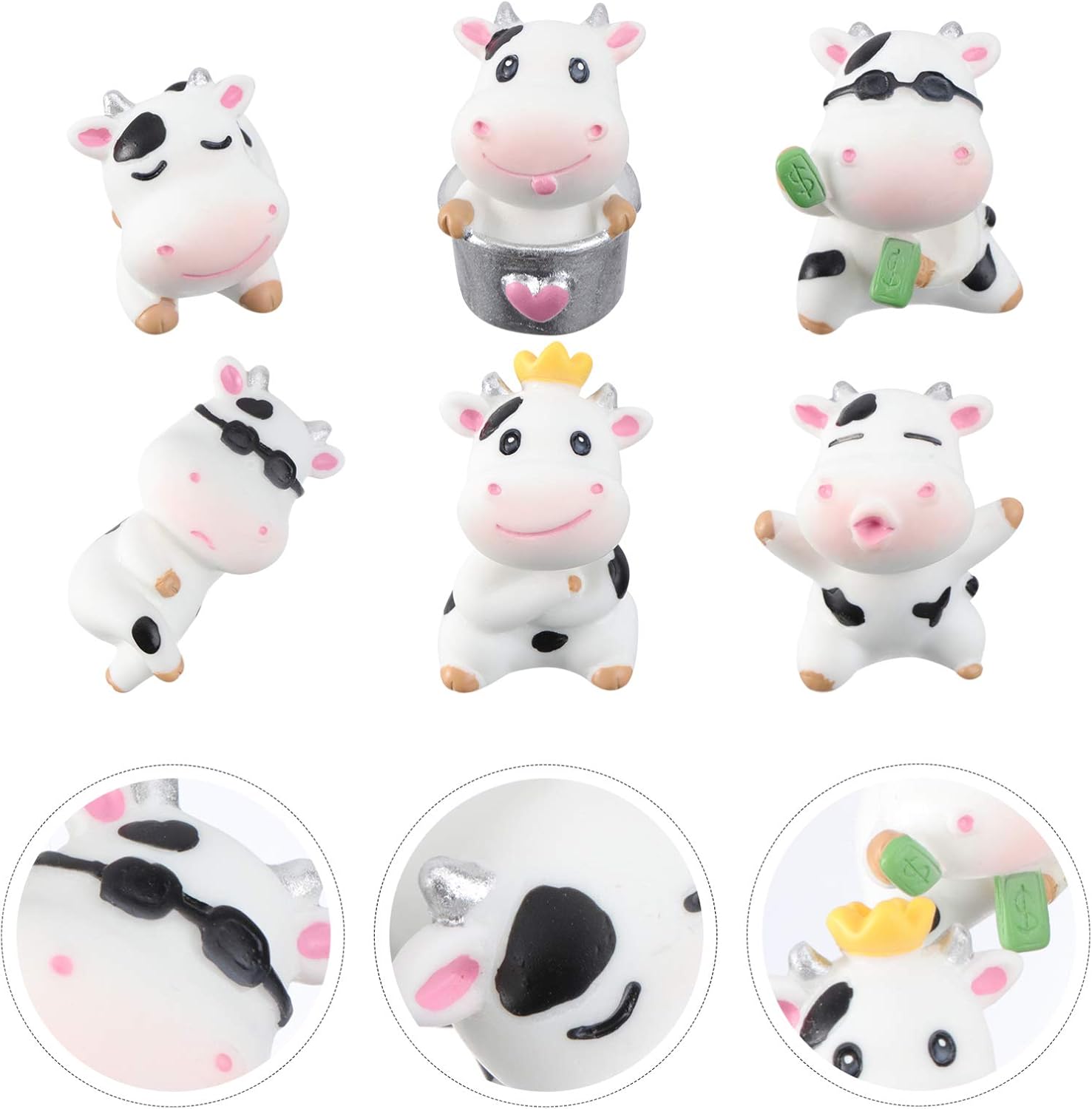 YARNOW 6pcs Miniature Cow Figurines Feng Shui Desk Decor 2021 Chinese Zodiac Ox Cow New Year Car Dashboard Decoration Wealth Lucky Figurine Chinese New Year Gift（Random Style): Kitchen & Dining