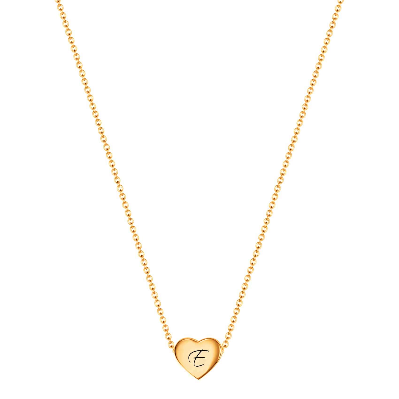 VQYSKO Necklace Ladies Heart Letter Chain-Stainless Steel Name Chains, Exquisitely Small(For Women/Girls/Mom) Birthday Gift, Valentine's Day present (Golden-E)