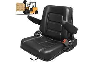 Noliven Universal Forklift Seat, Fold Down Tractor Seat, Armrest and Safety Belt, Mower Chair with Sliding Base for Tractor, 
