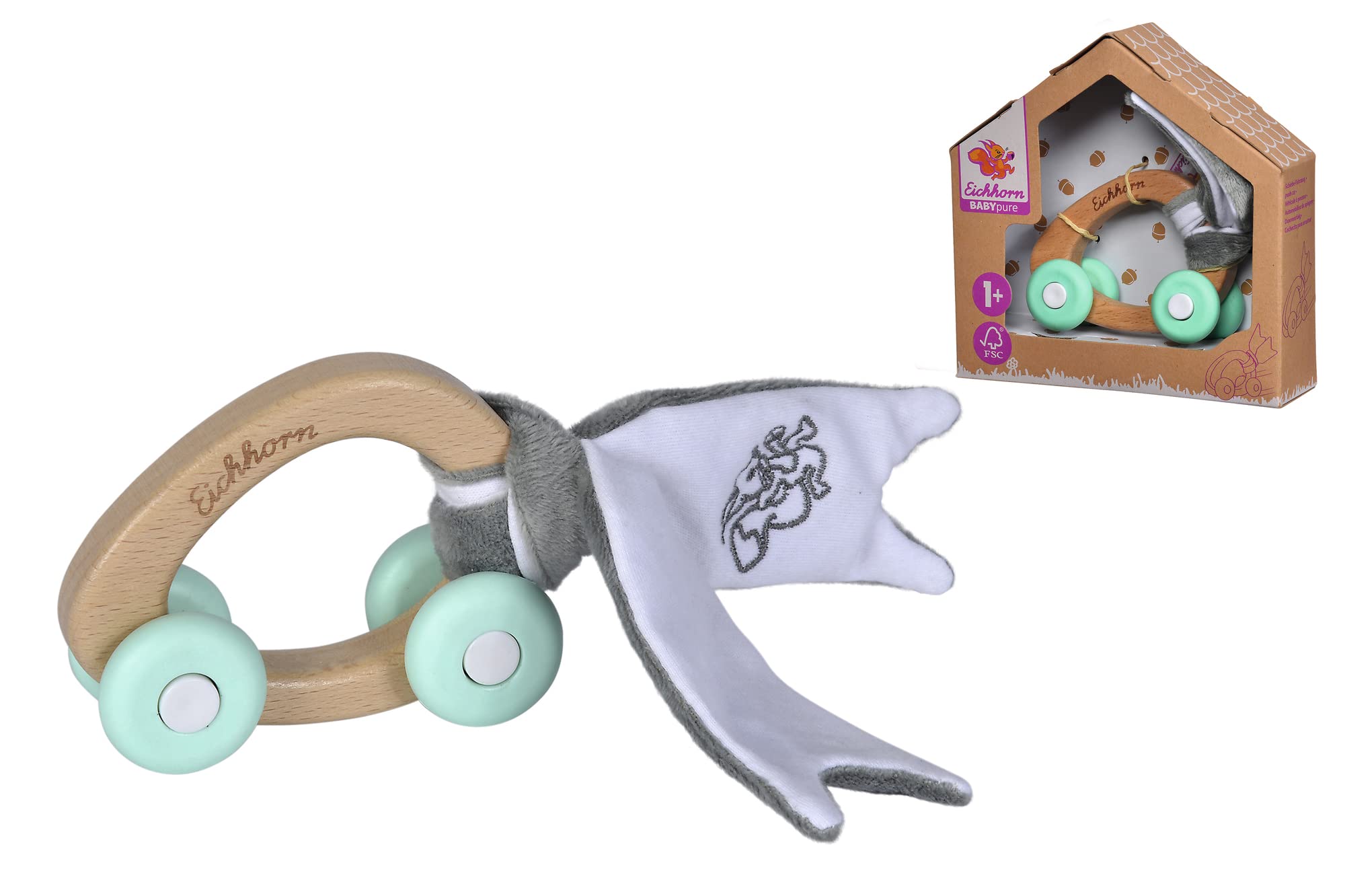 Eichhorn - Baby Pure Push Vehicle - Made from 100% FSC Certified Beech Wood, Sustainable Wooden Toy, with Fabric and Crinkle Function, Suitable for Children from One Year