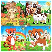 TomatoFish 20 Pcs Wooden Jigsaw Puzzles Set for Kids Age 3-5 Year Old - Preschool Puzzle Learning Educational Jigsaw Toys Kindergarten STEM Gift for Boys and Girls (Set of 4 Puzzles) (Animal)