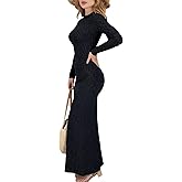 Uni Clau Long Sleeve Bodycon Maxi Dress for Women Elegant Crew Neck Textured Slim Fit Fall Party Dresses
