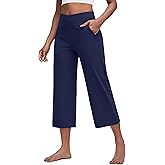 G4Free Capri Pants for Women Wide Leg Yoga Dress Capris with Pockets Cross Loose Casual Work Crop Pants