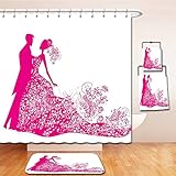 Beshowereb Bath Suit: Showercurtain Bathrug Bathtowel Handtowel Wedding Decorations Dancing Couple Vibrant Color Silhoette Ceremony Floral Wedding Dress Magenta White
