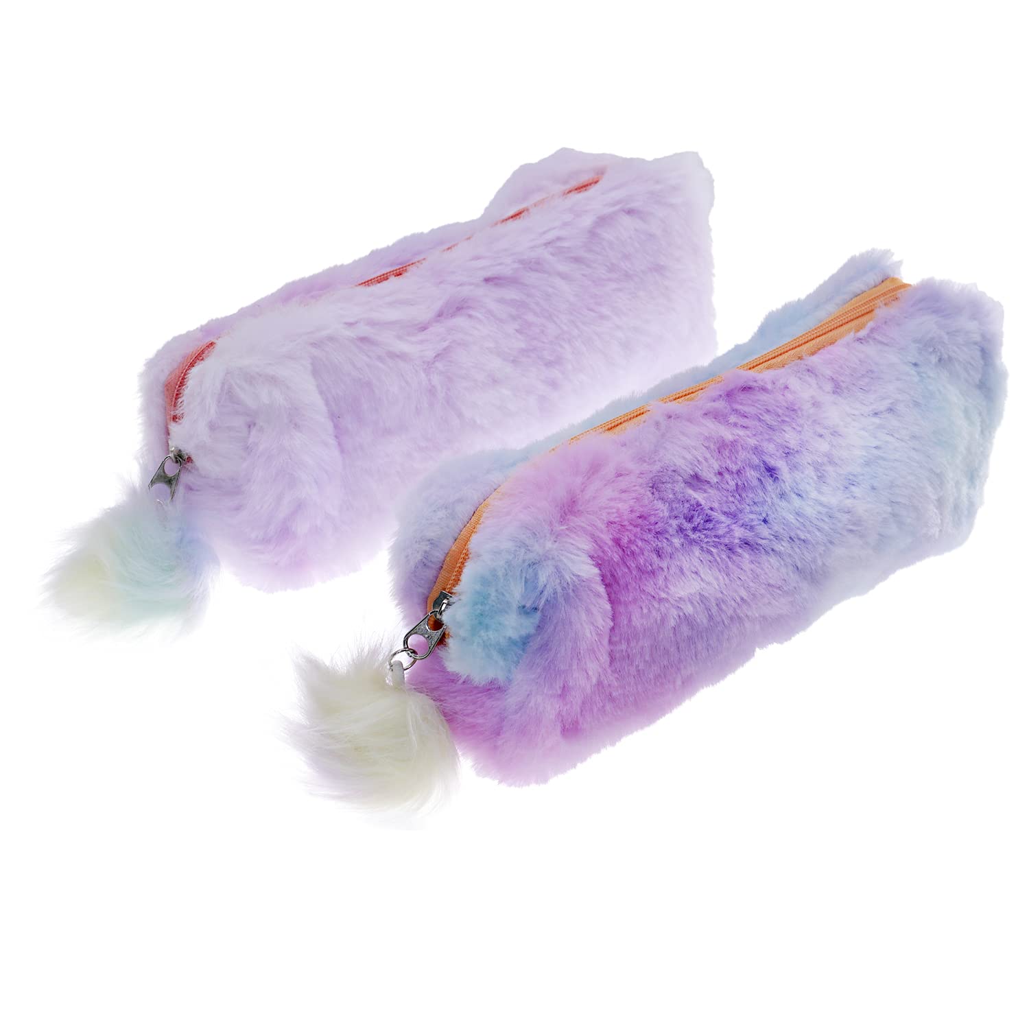 DBOO 2 Pack fluffy Plush Rainbow Pencil Case - Makeup Pouch Colored Storage Bags Large Capacity School Supplies for Boys & Girls with gradient color