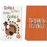 Artoid Mode Turkey Gobble Thanksgiving Kitchen Towels Dish Towels, 18x26 Inch Fall Pumpkin Decoration Hand Towels Set of 2