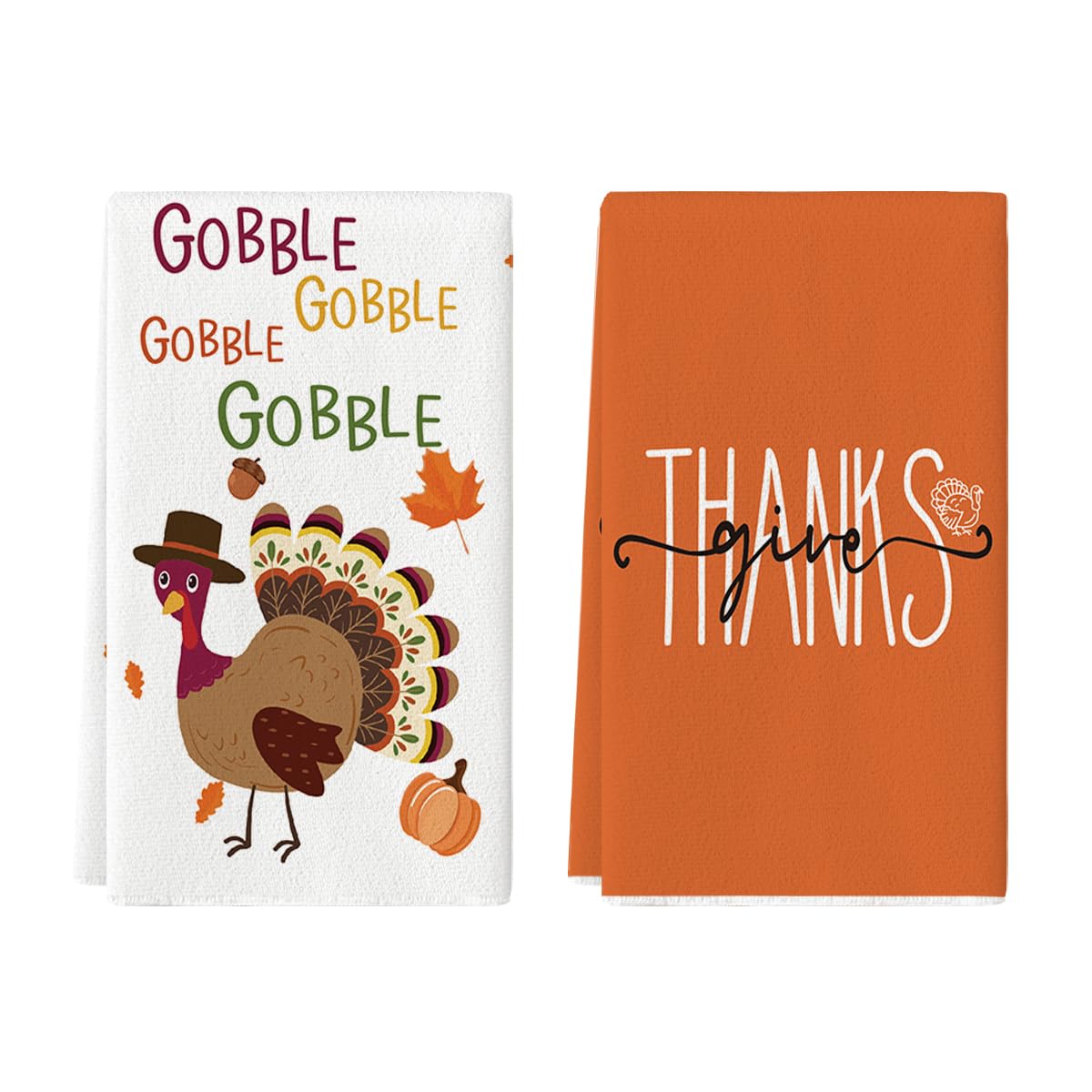 Photo 1 of Artoid Mode Turkey Gobble Thanksgiving Kitchen Towels Dish Towels, 18x26 Inch Fall Pumpkin Decoration Hand Towels Set of 2