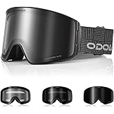 Odoland Photochromic Ski Goggles for Men Women Adult, Snow Snowboard Goggles with Pattern Strap for All Day Skiing Sports