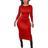 Mokoru Women's Casual Bodycon Long Sleeve Sexy Tight Club Party Midi Pencil Dresses