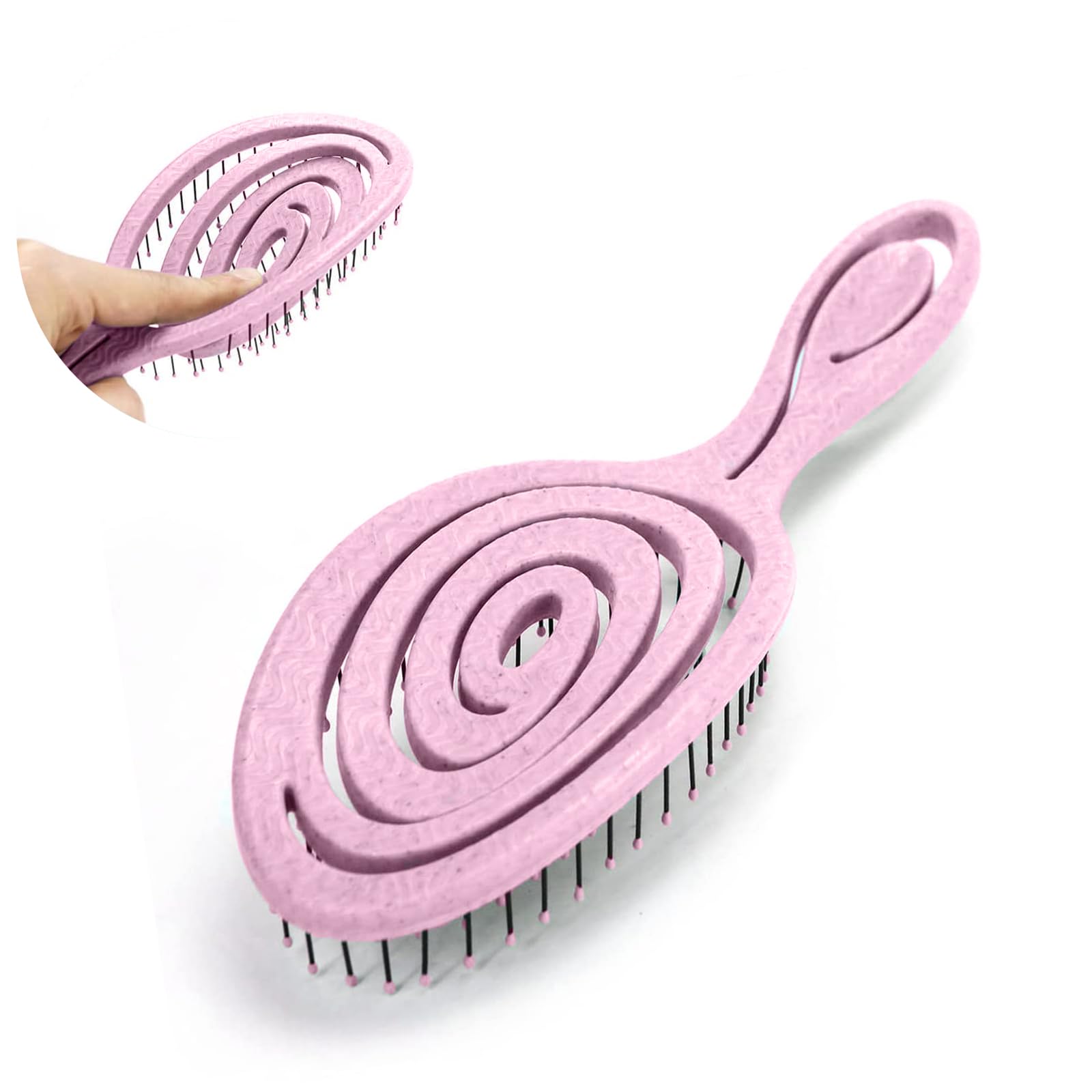 Dhinkyoung Hair Detangling Brush with Bending Bristles, Unique Spiral Tangle-Free Hairbrush,Anti Static Hair Straightening Brush Gift, Comfortable Massage Brushes for Women Men Wet Dry (Pink)