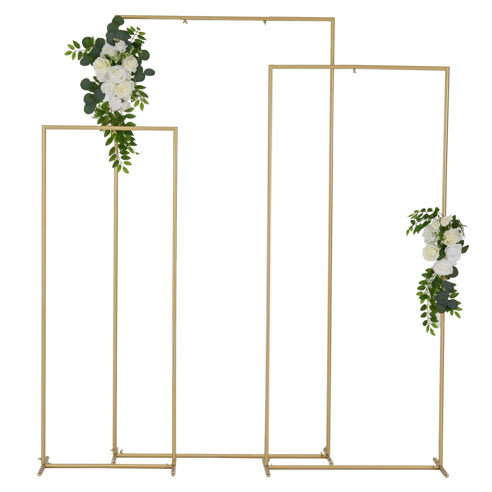 Vincidern Square Wedding Arch Backdrop Stand Set of 3 (6.6FT,5.9FT,4.9FT), Balloon Arch Stand, Metal Arch Backdrop for Birthday Party Wedding Ceremony Graduation Anniversary Backdrop Stand Gold