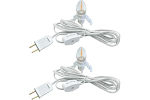 MEILUX Accessory Cord with LED Night Lights - White Cord with On/Off Switch, Warm White C7 Bulbs and Spare Fuse for Holiday and Home Decoration