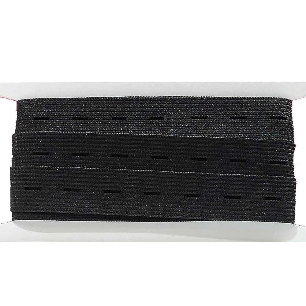 6M Elastic Rubber with Eyelets 6 Meters x 15 mm Wide, Elastic Tape with Eyelets, Sew Elastic Ribbon, Black (332, 15 mm X 6M)