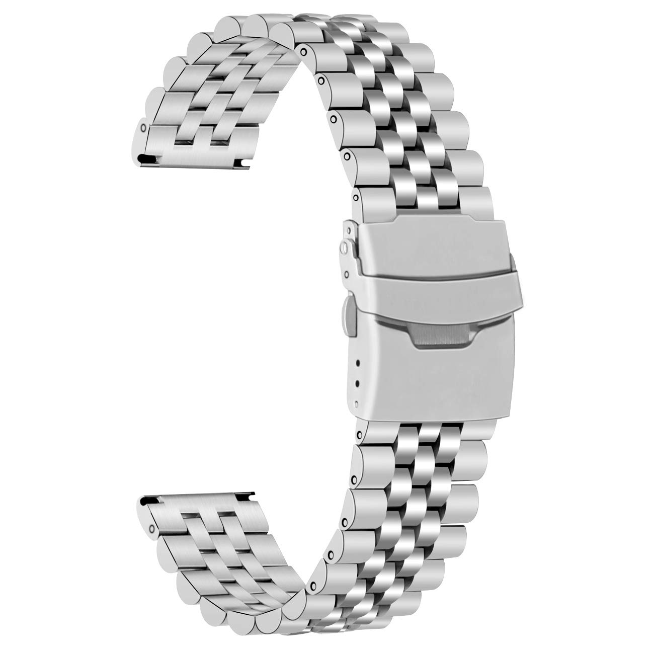 Juntan Replacement Strap 24mm Stainless Steel Watch Bracelet for Men Women 3D Watch Strap with Metal Double Locks Deployment Clasp Silver