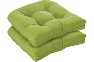 LOVTEX Indoor/Outdoor Tufted Seat Cushions for Patio Furniture Set of 2, 19x19 in Grass Green Outdoor Chair Cushions - Overstuffed Patio Furniture Cushions for Wicker Chair with Round Corner
