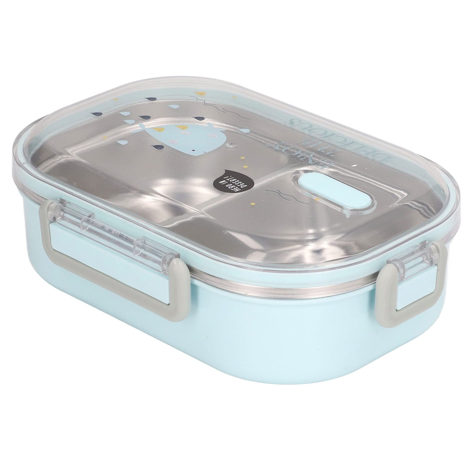 TOPINCN 304 Stainless Steel Lunch Box Compartment Liner Thermal Insulation Lunch Box Illustration Style Proof Container for Student Children Transparent Blue Fish