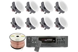 Vaiyer Home Audio System Kit, 6-Channel 6000 Watts Bluetooth Amplifier with 6.5" 8 QTY of 200 W Each Frameless in-Wall in-Ceiling Speakers & 16 AWG 500 ft. Speaker Wire - Perfect for Home, Office, Bar