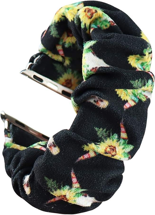 THOUSMOON Scrunchie Elastic Watch Band Compatible for Apple Watch,38mm 40mm / 42mm 44mm Light and Comfortable Watch Scrunchy Band Compatible with Iwatch Series 1/2/3/4 (Sunflower Skull, 38mm/40mm)