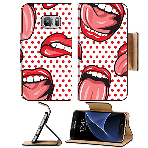 Luxlady Premium Samsung Galaxy S7 Flip Pu Leather Wallet Case IMAGE 38126962 Lips tongue retro seamless pattern