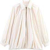 FindThy Women’s Puffed Bomber Jacket Trendy Lapel Collar Long Batwing Sleeve Front Zip Oversized Shirts