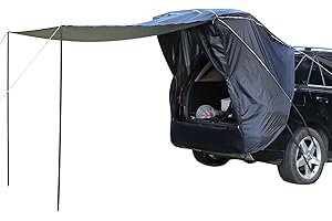 HREFEU SUV Tailgate Tent with Poles Waterproof Windproof, Car Camping Accessories Awnings & Shelters, for Medium to Large Size SUV/Van/MPV/CUV (Black)