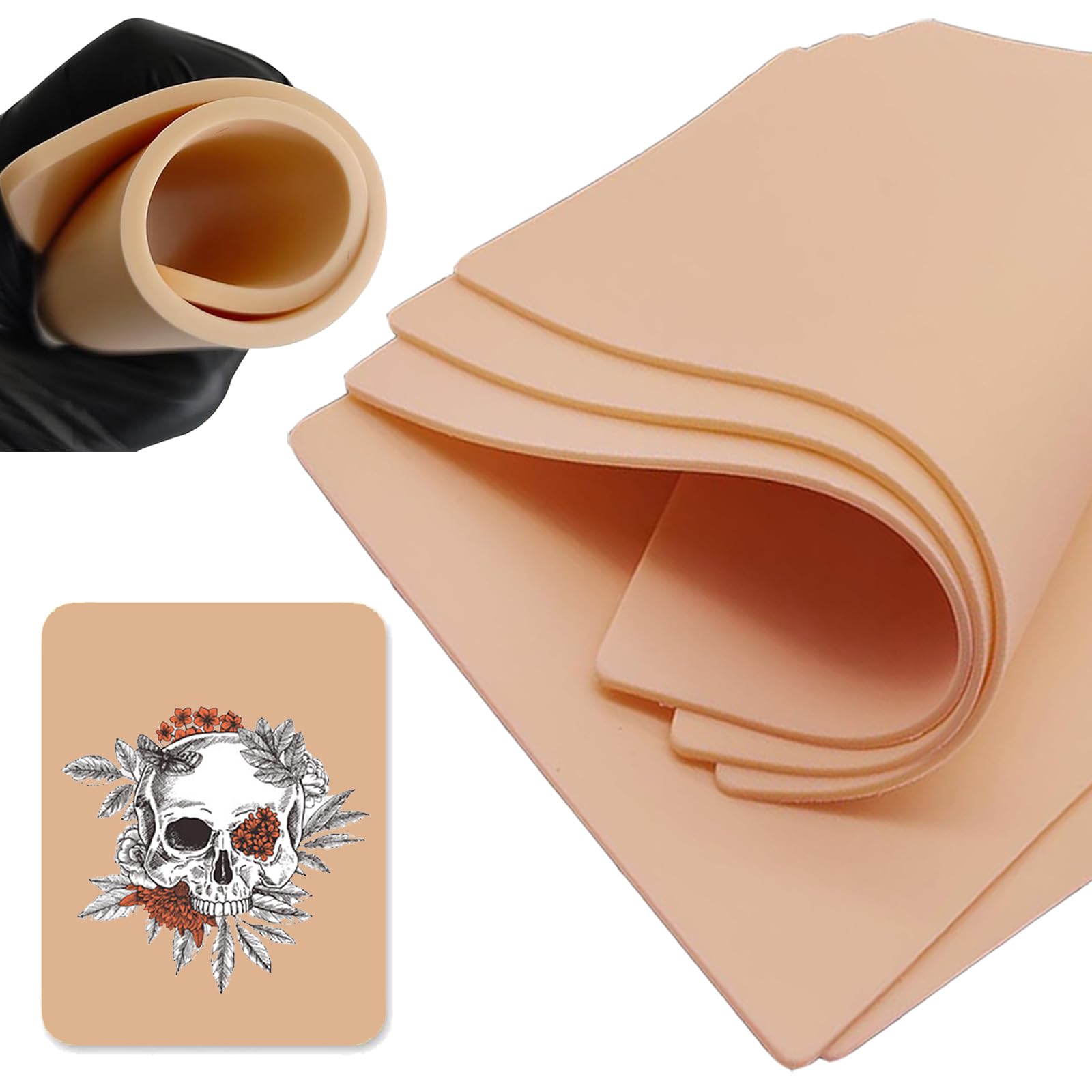 5Pcs Tattoo Practice Skin 3mm, Unihuby Fake Tattoo Skin 3mm Fake Skin for Tattooing Practice 8x6" Piel Sintética Tatuaje Piel 3mm — image 1