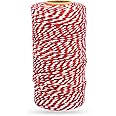 Bakers Twine Red and White, LaZimnInc Cotton Twine Packing String for Gardening, Decoration, Tying Cake and Pastry Boxes, Silverware, DIY Crafts & Gift Wrapping, Art and Crafts (2 mm/328Feet)