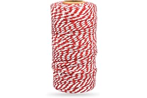 Bakers Twine Red and White, LaZimnInc Cotton Twine Packing String for Gardening, Decoration, Tying Cake and Pastry Boxes, Silverware, DIY Crafts & Gift Wrapping, Art and Crafts (2 mm/328Feet)