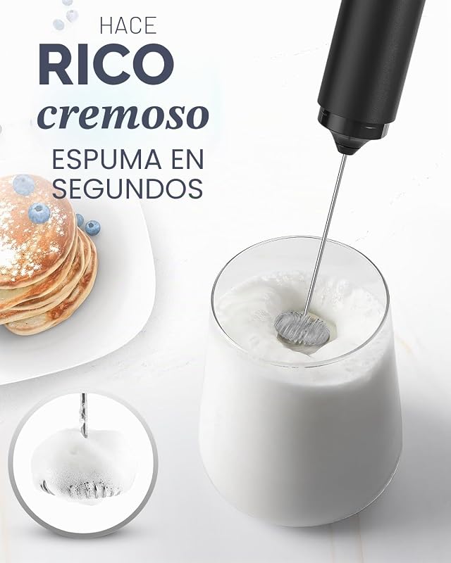 Espumador de leche recargable con Tapa, máquina de espuma eléctrica portátil para Café con leche, Capuchino, Chocolate Caliente, Negro — foto 3 de 7