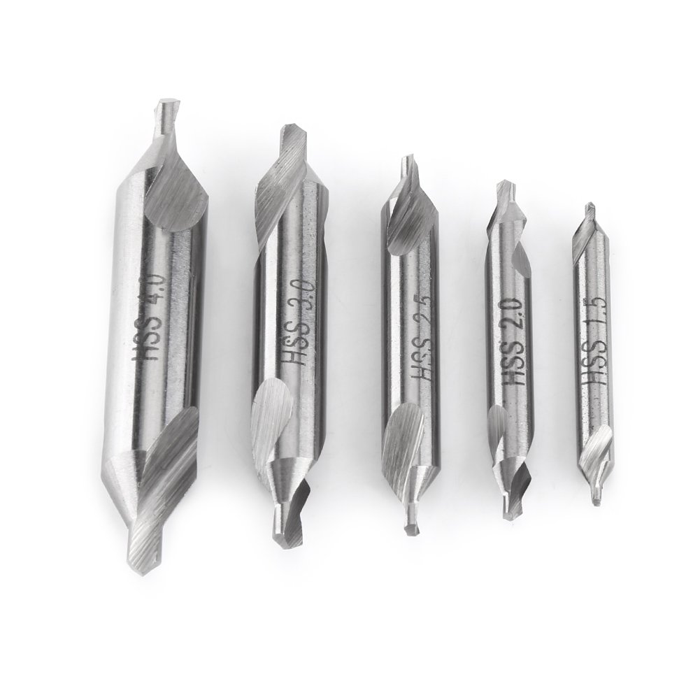 High Speed Steel Center Drill Bits 5pc Set 60 Degree Countersink for Lathe, Milling Machines 1.5/2/2.5/3/4mm