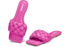 ATHMILE Braided Womens Sandals Square Open Toe Fashion Slide Sandals Women Dressy Summer Flat Beach 2025 Size 6-11