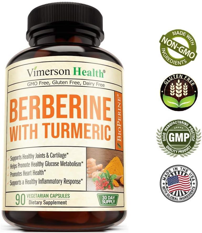 Berberine Turmeric Curcumin Supplement with Bioperine - 90 Vegan Capsules - Supports Joints Health, Glucose Metabolism, Heart Health - with Black Pepper Extract - 30 Day Supply: Health & Personal Care