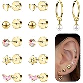 AOEDEJ Flat Back Earrings - Stainless Steel Stud & Cartilage Earring Set for Women & Men - Hypoallergenic, Small Hoops