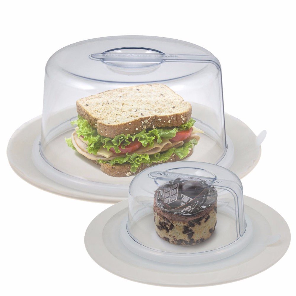 2 Clear PlateTopper (Mini & Tall) Universal Leftover Lid Microwave Cover Airtight