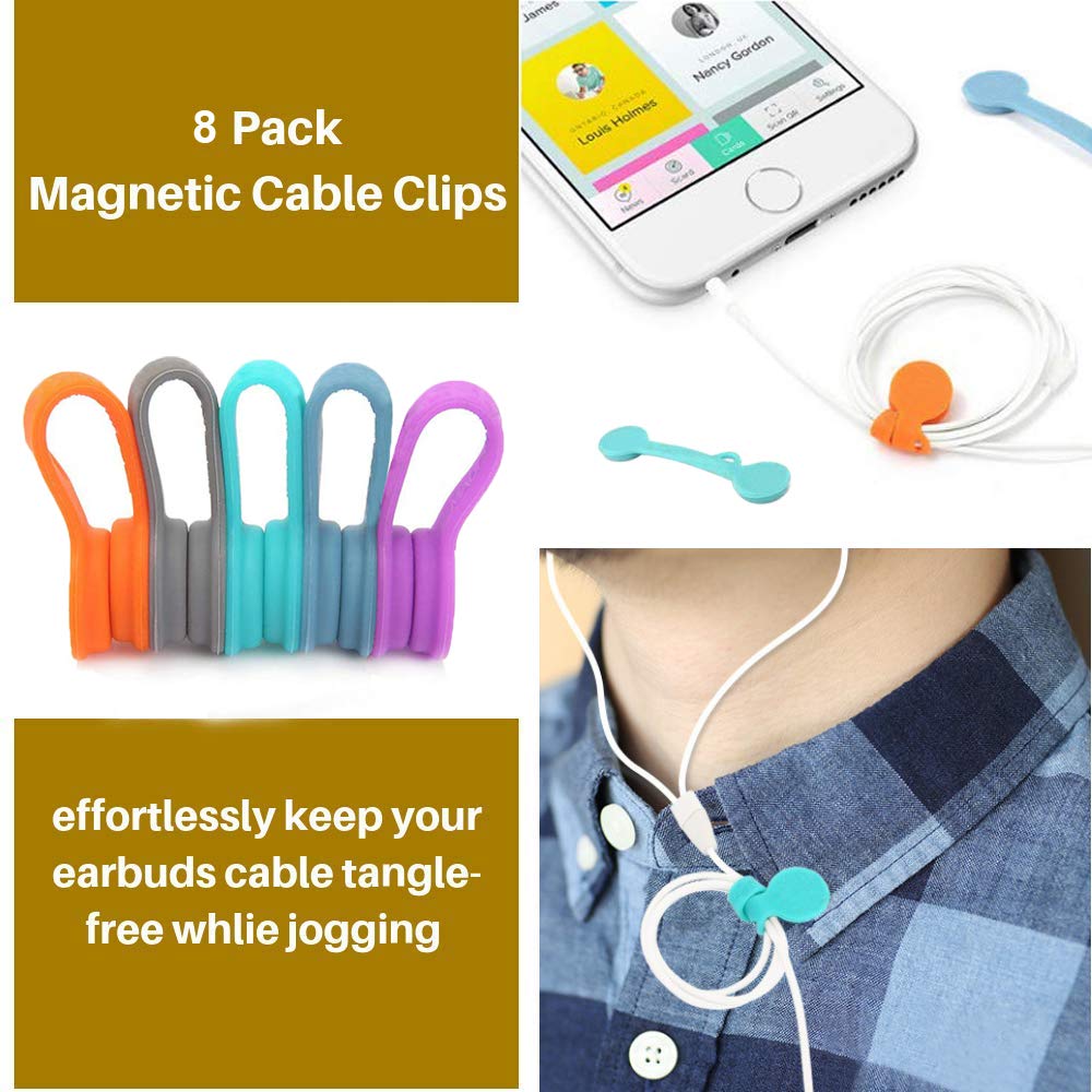 8 PCS Magnetic Earphone Winder, Aproo Magnetic Cord Winder Wrap for Headphones/Date USB Cable,Soft Silicone Earphone Cable Clips Organizer for iPhone/iPad/Galaxy, Also Use as Bookmarks/Keychain
