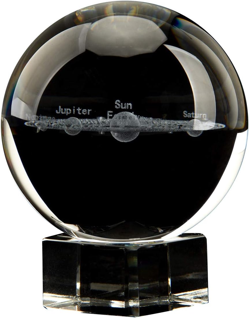Aircee 3D Solar System Crystal Ball, Decorative Glass Ball with A Stand, Home Office Decor, Great Gifts, 60mm (2.36inch), with Gift Box