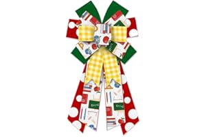 ON-AIRSTORE Large Back to School Wreath Bows Red Green Dot Spots Plaids Burlap Linen Bows for Wreaths, School Theme Tree Topper Bows for First Day of School Indoor Outdoor Decoration Wreath Ornament Supplies