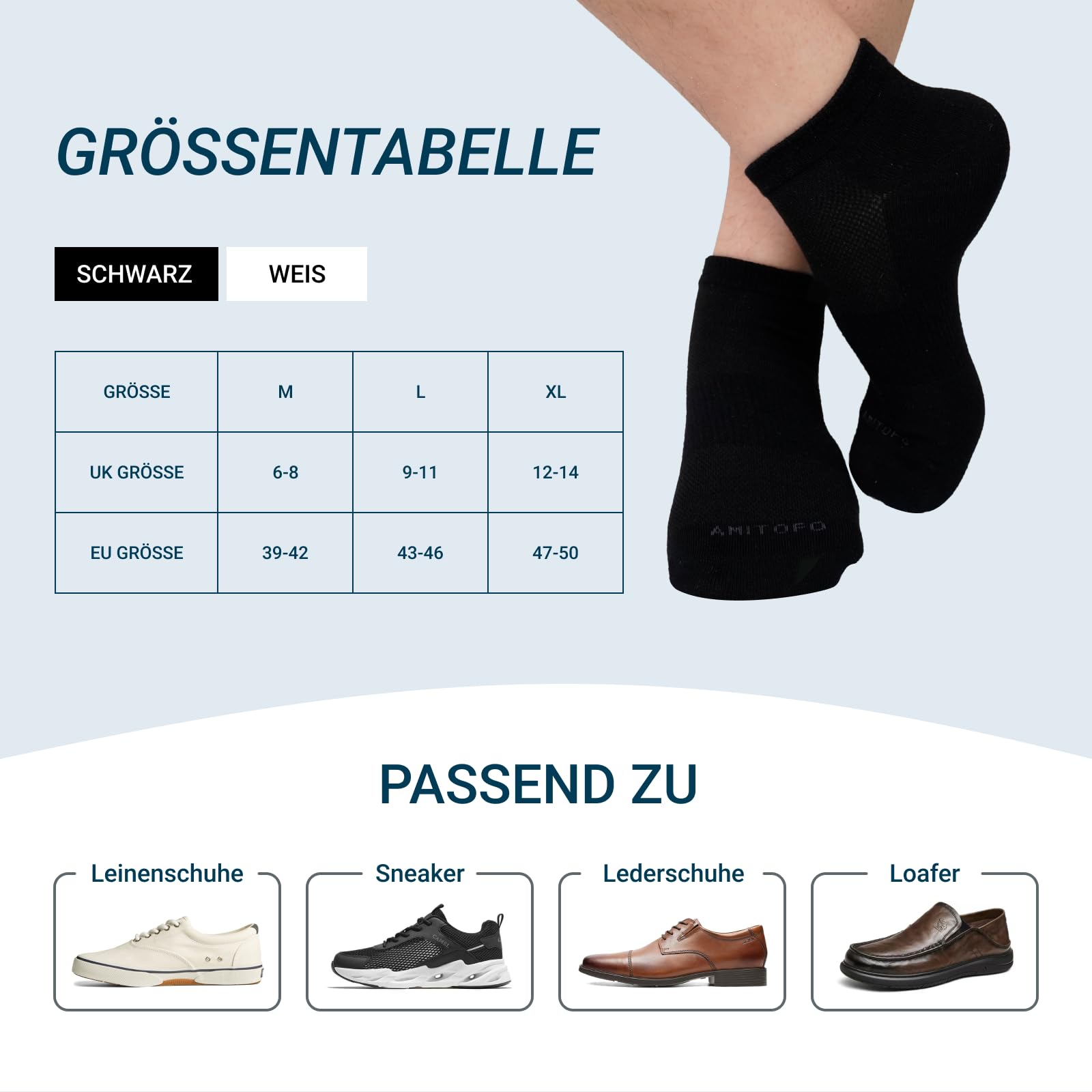 LOFIR Bambus Kurz Sneakersocken für Herren: Sommer Sneaker Socken Männer Sportsocken Atmungsaktiv Trainer Kurzsocken für Sport Wandern Spazierengehen 6 Paar Schwarz 43-46 7