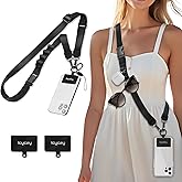 Icycay Phone Lanyard Crossbody, Black Cell Phone Lanyard for Around The Neck Adjustable Phone Strap, Anti Theft Long Lanyard for iPhone Case ID Holder Keys Phone Accessories Travel Essential for Women