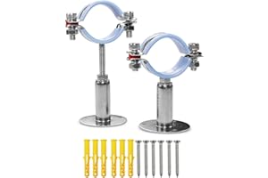 AKIHISA 2 Pcs 304 Stainless Steel Pipe Supports, Wall Mount Ceiling Mount Pipe Hanger, Pipe Holder for OD Pipe 25-27MM Adjustable Height Range 50-100mm