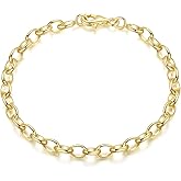 Moonfox 14K Gold Bracelets for Women O-Shaped Cable Chain Bracelet for Women Round-Edge Gifts Gold Jewelry Bracelets for Womens 6.5/7/7.5/8/9 in