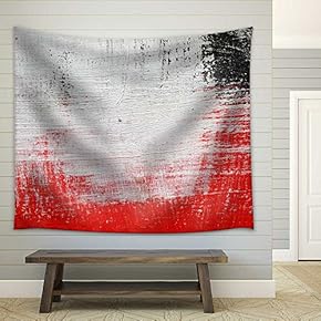Stroke of a Brush with White,Black and Red Paint on a Dusty Metal Fence - Textured Abstract Background-Close Up - Fabric Wall Tapestry Home Decor - 51x60 inches