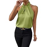 SweatyRocks Womens Elegant Twist Front Halter Sleeveless Satin Blouse Keyhole Back Tank Top